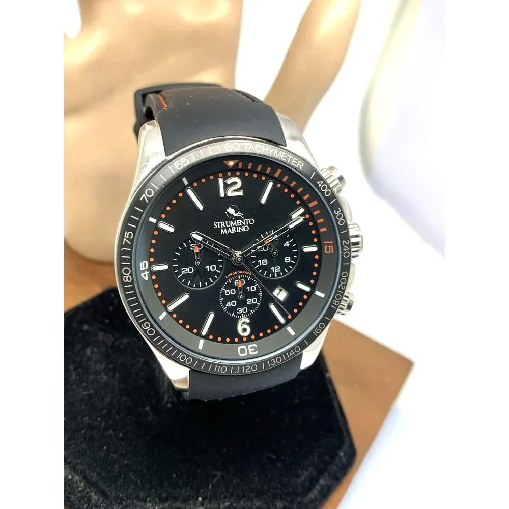 Strumento Marino Men's Watch SM115 Quartz Chronograph Black Dial Rubber Strap